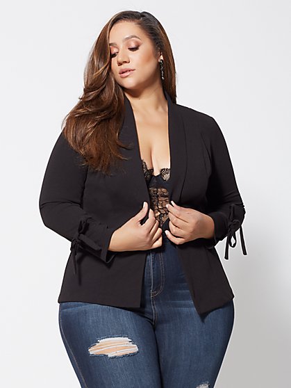 Plus Size Heather Tie-Sleeve Blazer - Fashion To Figure