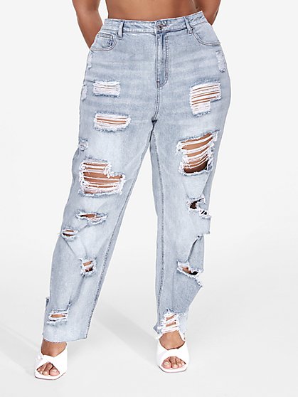 Plus Size High Rise Allover Destructed Straight Leg Jeans - Fashion To Figure