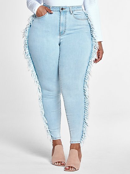 Plus size jeans with fringe on the side Clearance