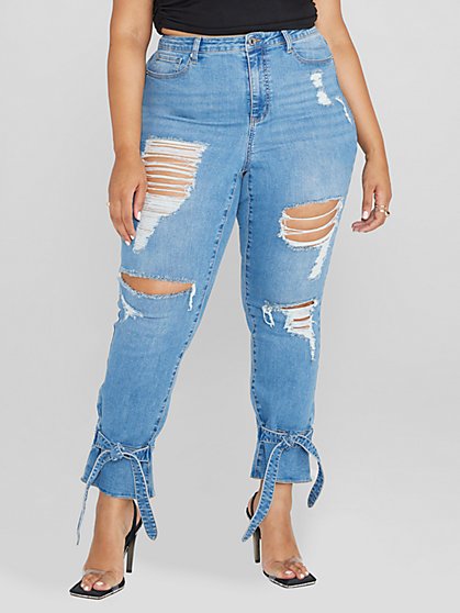 Plus Size High Rise Ankle Tie Detail Jeans - Fashion To Figure