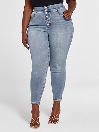 Plus Size High Rise Button Fly Curvy Skinny Jeans - Fashion To Figure