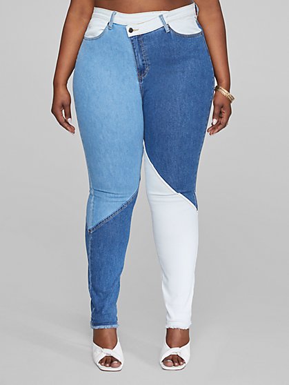 Plus Size High Rise Colorblock Skinny Jeans - Fashion To Figure