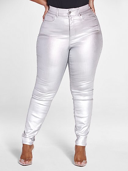 Plus Size High Rise Curvy Fit Skinny Jeans in Silver - Fashion To Figure