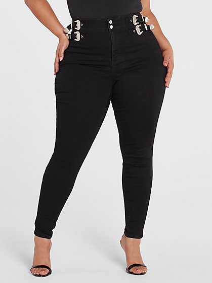 Plus Size High Rise Curvy Skinny Jeans with Side Belt Detail - Fashion To Figure