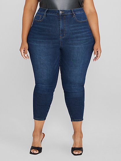 Plus Size High Rise Dark Wash Ankle Length Skinny Jeans - Tall Inseam - Fashion To Figure