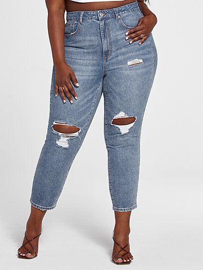 Plus Size High Rise Destructed Ankle Length Jeans - Fashion To Figure