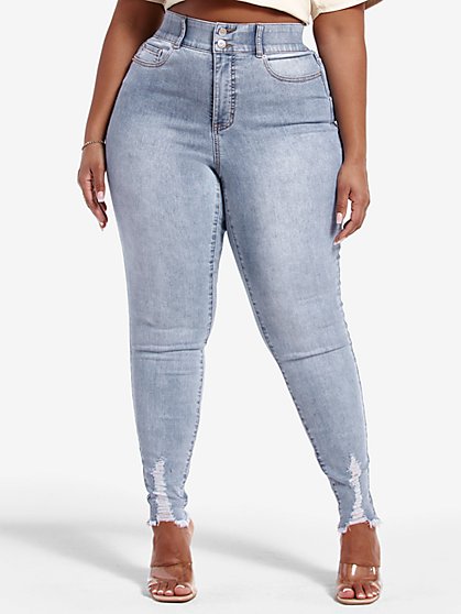 Plus Size High Rise Destructed Curvy Fit Skinny Jeans - Fashion To Figure