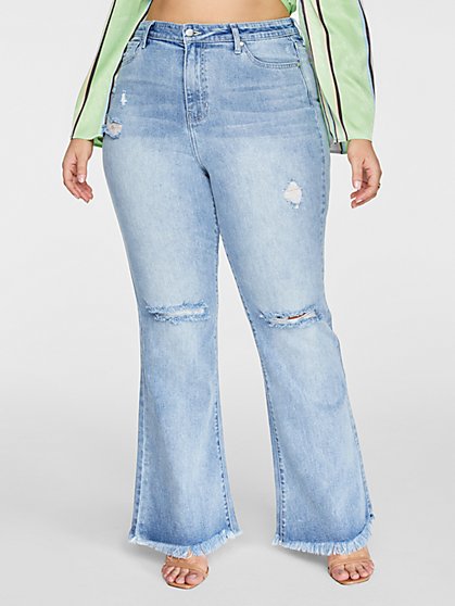 Plus Size High Rise Destructed Light Wash Flare Jeans - Fashion To Figure