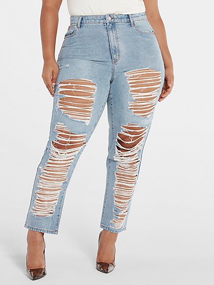 Plus Size High Rise Destructed Straight Leg Jeans - Fashion To Figure