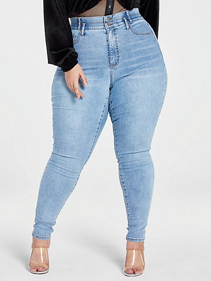 Plus Size High Rise Double Stack Waist Curvy Fit Skinny Jeans - Fashion To Figure
