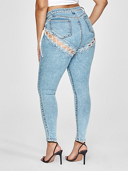Plus Size High Rise Lace-Up Detail Skinny Jeans - Fashion To Figure