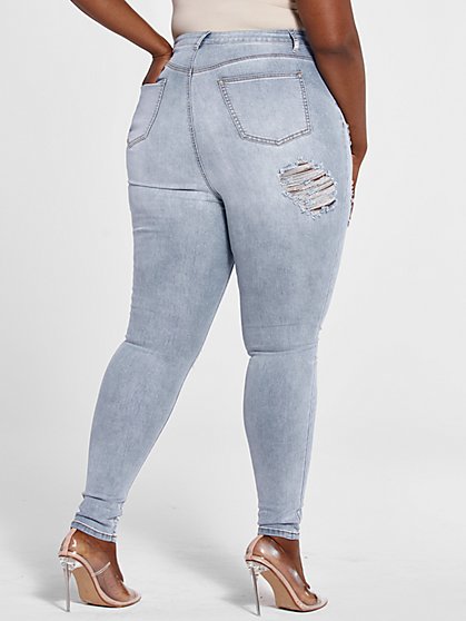 Plus Size High Rise Light Wash Destructed Skinny Jeans - Tall Inseam - Fashion To Figure
