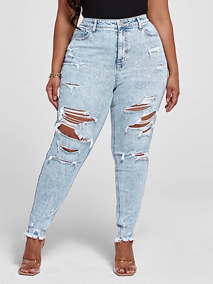 Plus Size High Rise Light Wash Destructed Skinny Jeans - Fashion To Figure