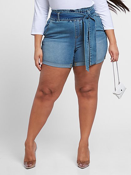 plus size paperbag denim shorts