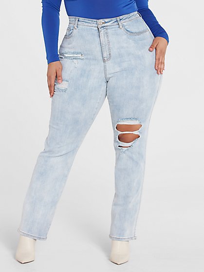 Plus Size High Rise Ripped Knee Straight Leg Jeans - Fashion To Figure