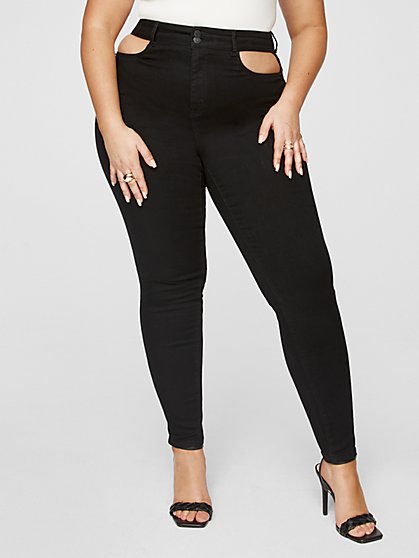 Plus Size High Rise Skinny Jeans with Cutout Pockets - Fashion To Figure