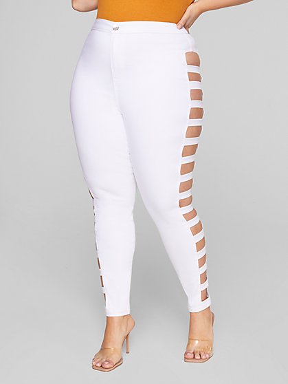 Plus Size High Rise Skinny Jeans with Side Cutouts - Fashion To Figure