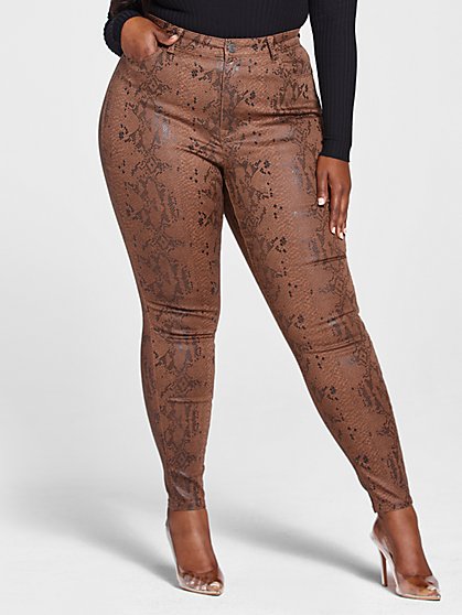 Plus Size High Rise Snakeskin Texture Skinny Jeans - Short Inseam - Fashion To Figure