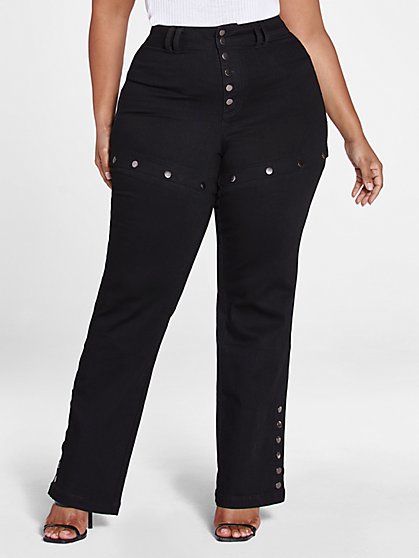 Plus Size High Rise Snap Button Straight Leg Jeans - Fashion To Figure