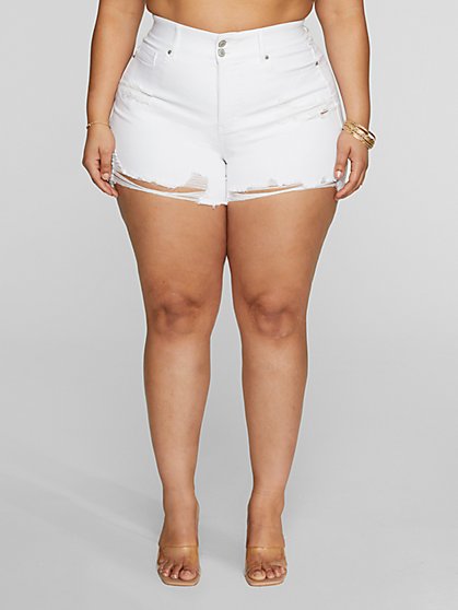 Plus Size High Rise White Curvy Fit Shorts - Fashion To Figure