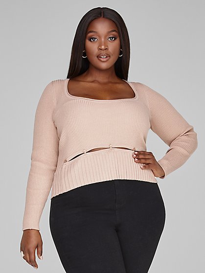 Plus Size Holly Ribbed Knit Top with Button Hem - Fashion To Figure