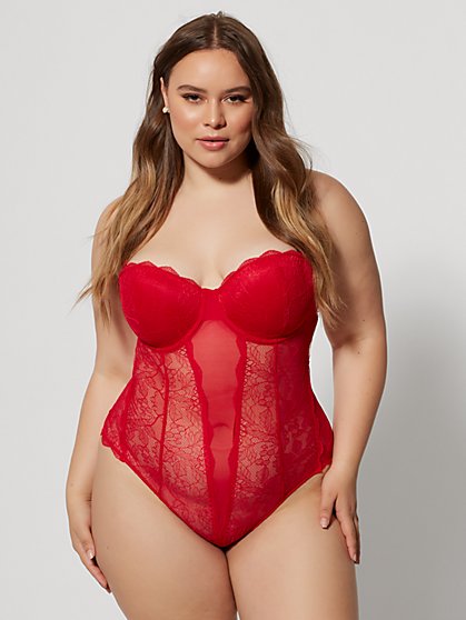 Plus Size Idonia Red Lace Lingerie Bodysuit - Fashion To Figure