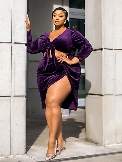 Plus Size Imani Tie Front Velvet Dress - FTF LAB 007: Nzinga Imani - Fashion To Figure