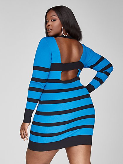 Plus Size Isabel Striped Sweater Dress with Back Detail - Fashion To Figure
