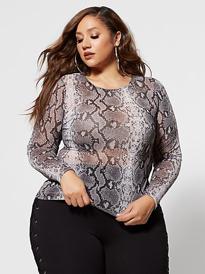 Plus Size Isadora Snake Print Mesh Top - Fashion To Figure