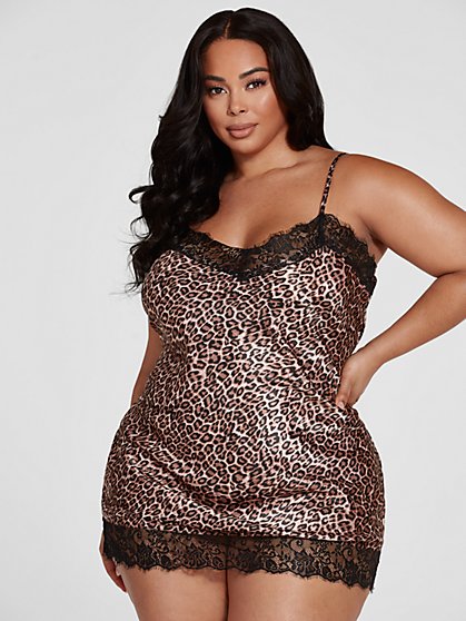 Plus Size Ivy Leopard Print Satin Nightgown - Fashion To Figure