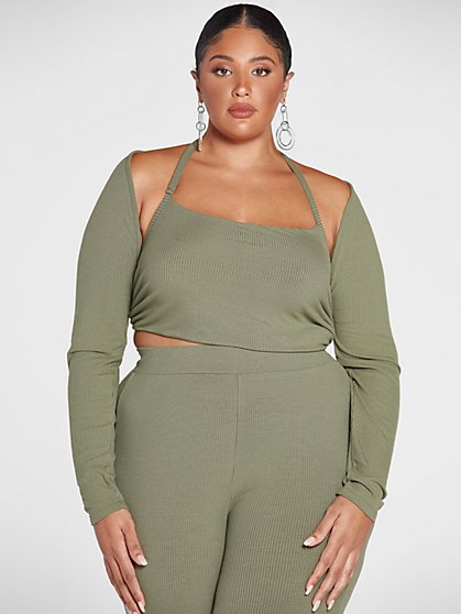 Plus Size Jade Ribbed Knit Shrug and Tank Top Set - Fashion To Figure