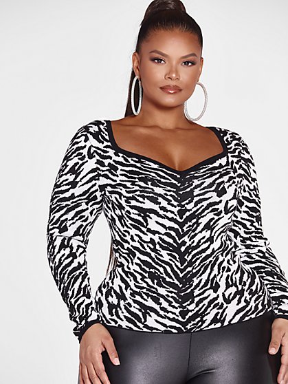 Plus Size Jaleesa Zebra Print Pullover Sweater - Fashion To Figure