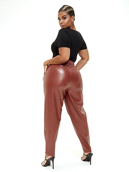 red faux leather pants plus size