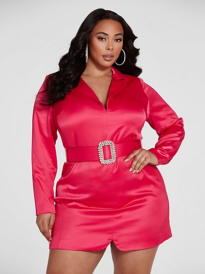 Plus Size Janelle Belted Satin Dress - Fashion To Figure