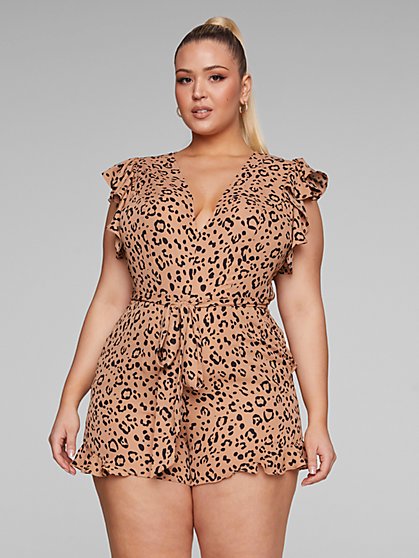 Plus Size Janelle Leopard Print Romper - Fashion To Figure