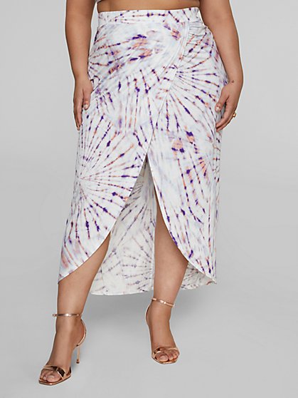 Plus Size Janet Tie Dye Faux Wrap Skirt - Fashion To Figure