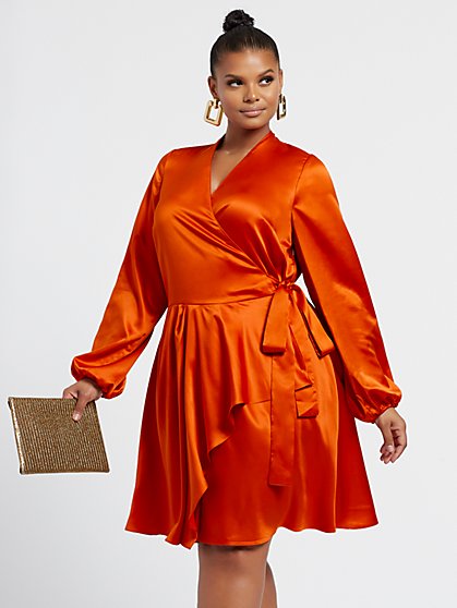 plus size satin wrap dress