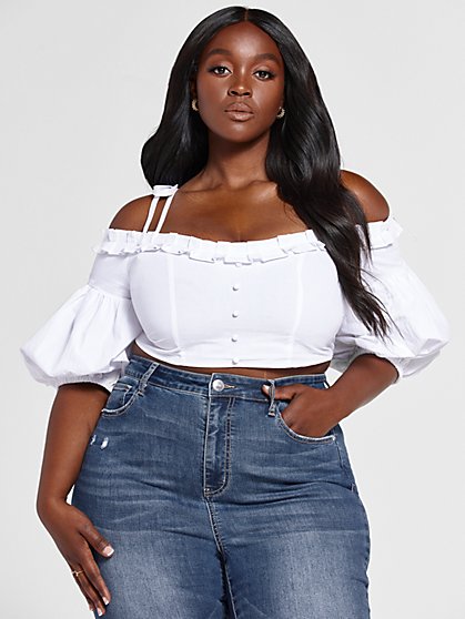Plus Size Jayne Cold Shoulder Ruffle Top - Fashion To Figure