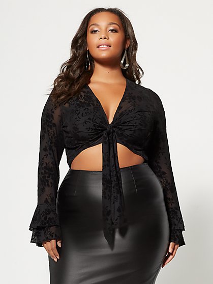 Plus Size Jazmin Tie-Front Crop Top - Fashion To Figure