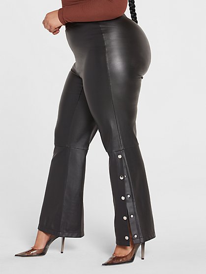 Plus Size Jeannie Side Button Faux Leather Pants - Fashion To Figure