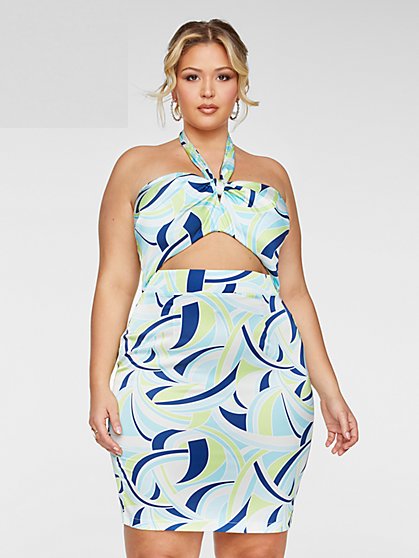 Plus Size Jennifer Wavy Print Halter Dress - Fashion To Figure