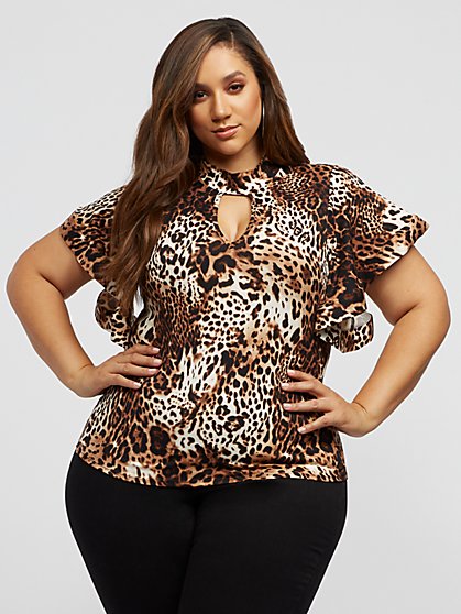 Plus Size Jessamyne Leopard Print Ruffle Top - Fashion To Figure