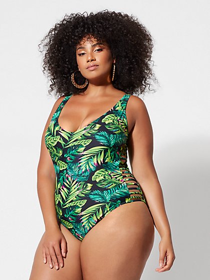 Plus Size Jessie Palm Print One-Piece Swimsuit - Fashion To Figure
