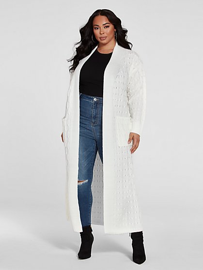 Plus Size Jill Cable Knit Long Cardigan Sweater - Fashion To Figure