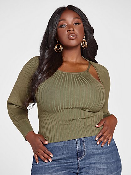 Plus Size Jolie Ribbed Knit Shrug and Tank Top Set - Fashion To Figure