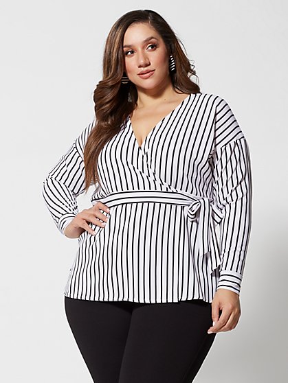Plus Size Josefina Stripe Wrap Top - Fashion To Figure