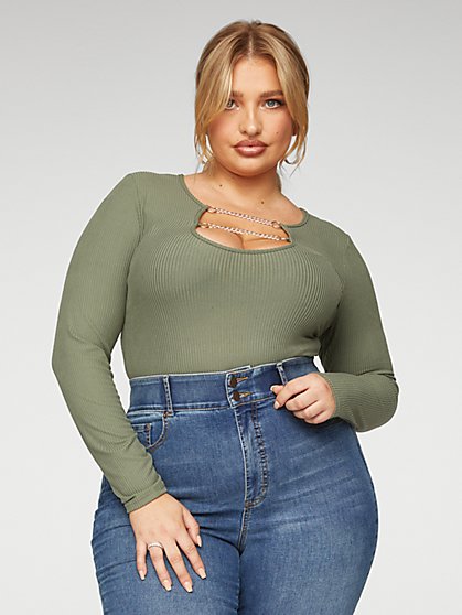 Plus Size Julianna Chain Detail Ribbed Knit Top - Fashion To Figure