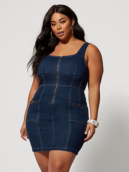 Plus Size Karianne Zip Front Denim Dress - Fashion To Figure