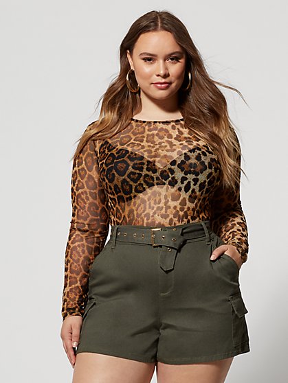 Plus Size Karli Leopard Mesh Top - Fashion To Figure