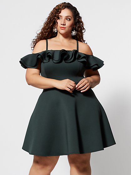 Plus Size Kasandra Ruffle Shoulder Flare Dress - Fashion To Figure